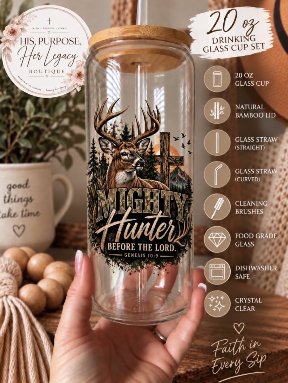 Mighty Hunter Before the Lord | 20oz Faith Glass Cup | Genesis 10:9
